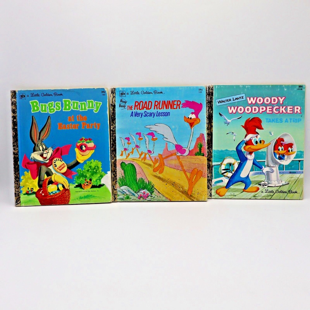 Lot of 3 HC Vintage Little Golden Books Bugs Bunny Road Runner Woody Woodpecker